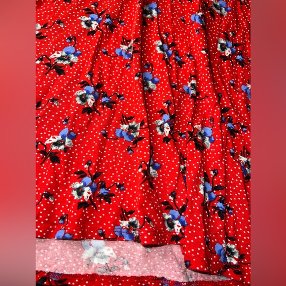 Topshop Red Polka Dot &  Floral VNeck Dress Size 4 EUC - Picture 3 of 7